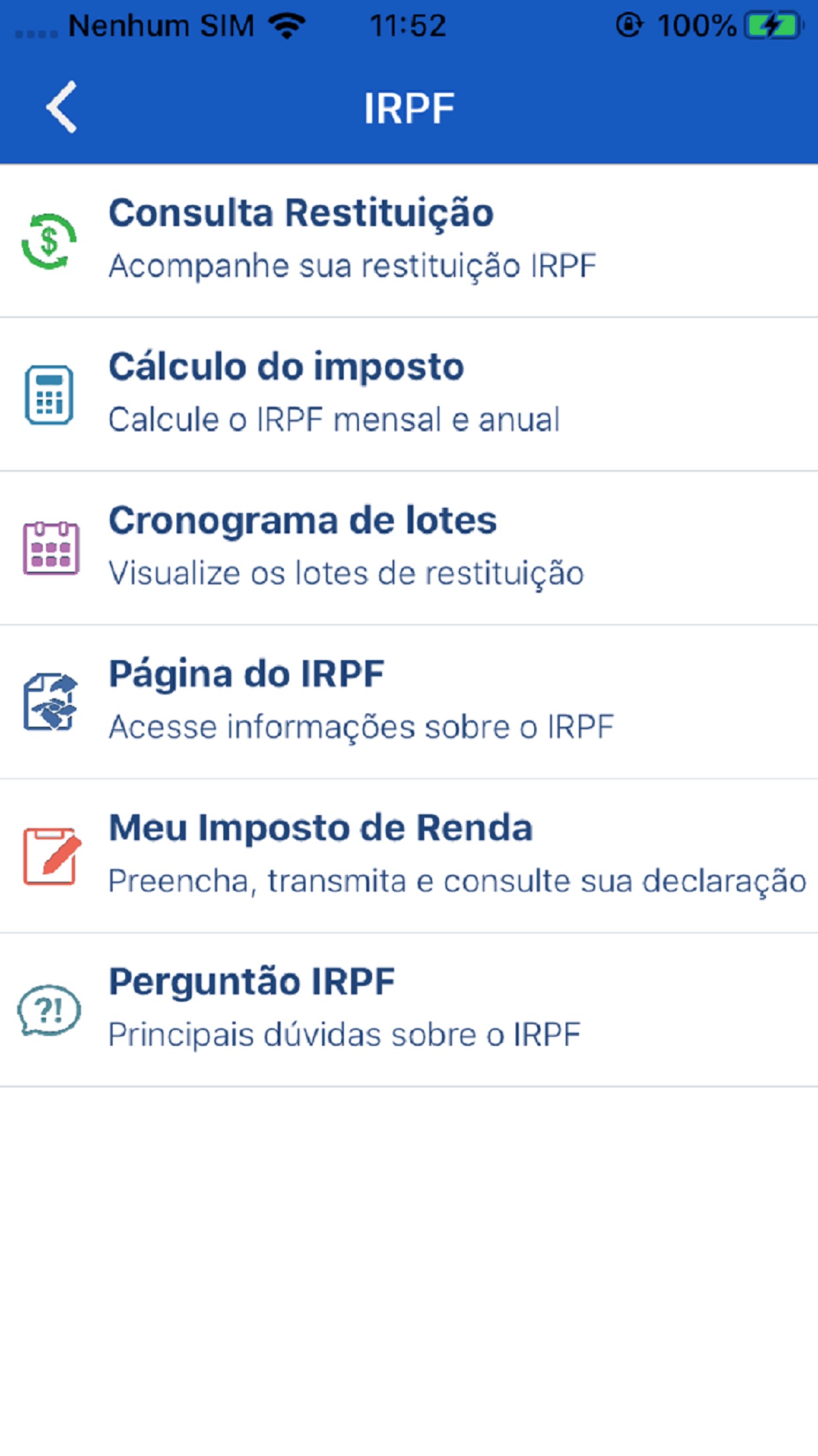 Screenshot do app Meu Imposto de Renda