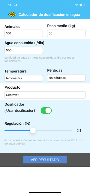 Calculador dosificación agua