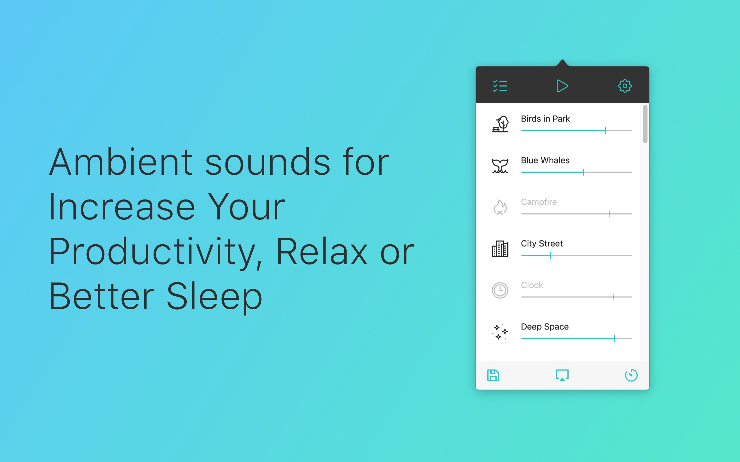 Screenshot do app Noizio — focus, relax, sleep
