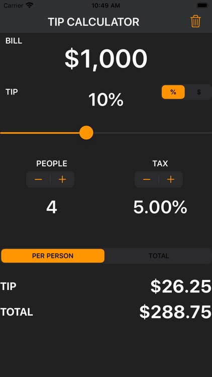 Tip Share % -Simple Calculator