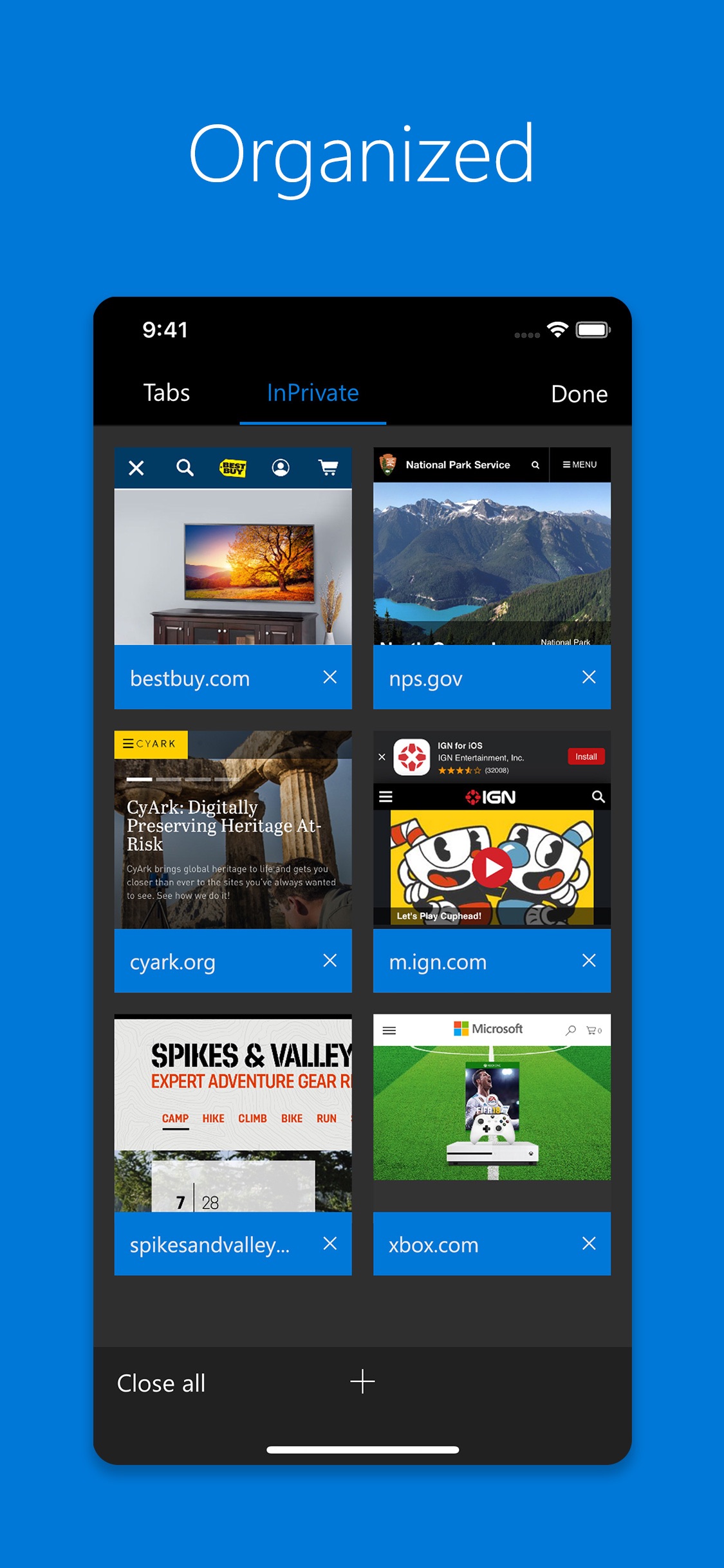 Screenshot do app Microsoft Edge