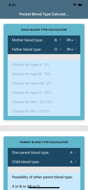 Pocket Blood Type Calculator