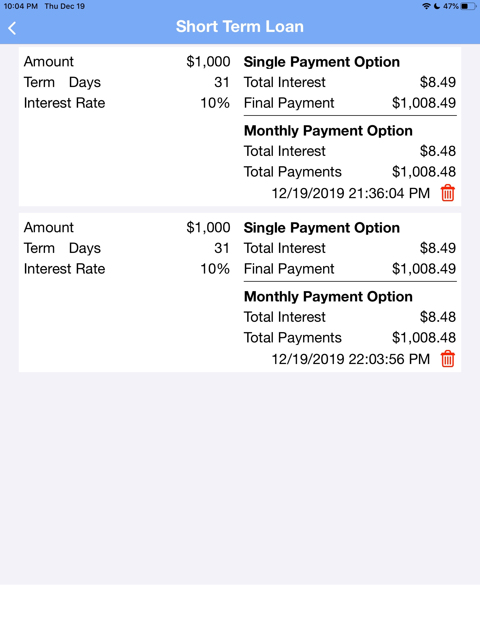 Short Term Loan Calc screenshot 3