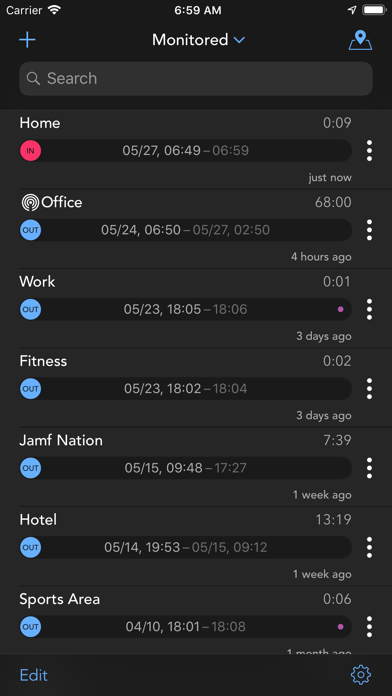 Screenshot Geofency Time Tracking