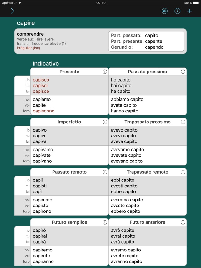Verbes Italiens Et Conjugaison Dans L App Store