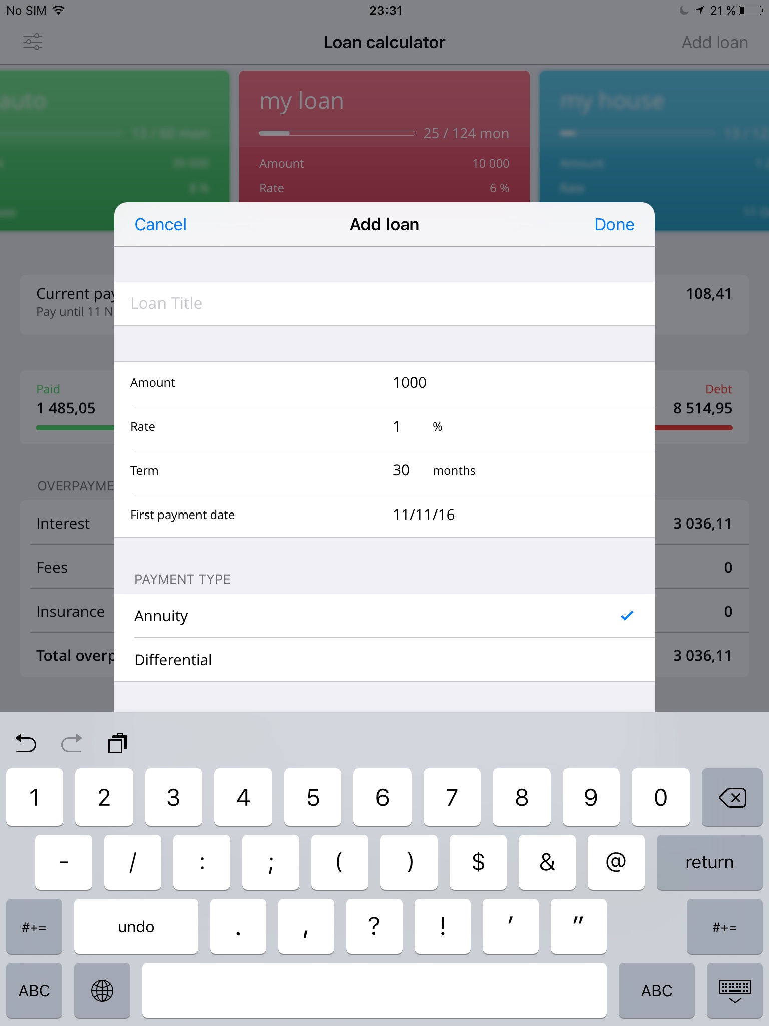 Loan Calculator with Extras screenshot 2