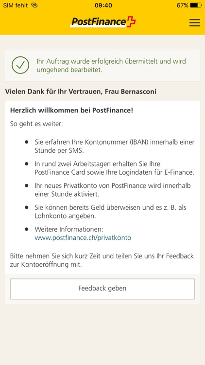 Kontoeröffnung PostFinance