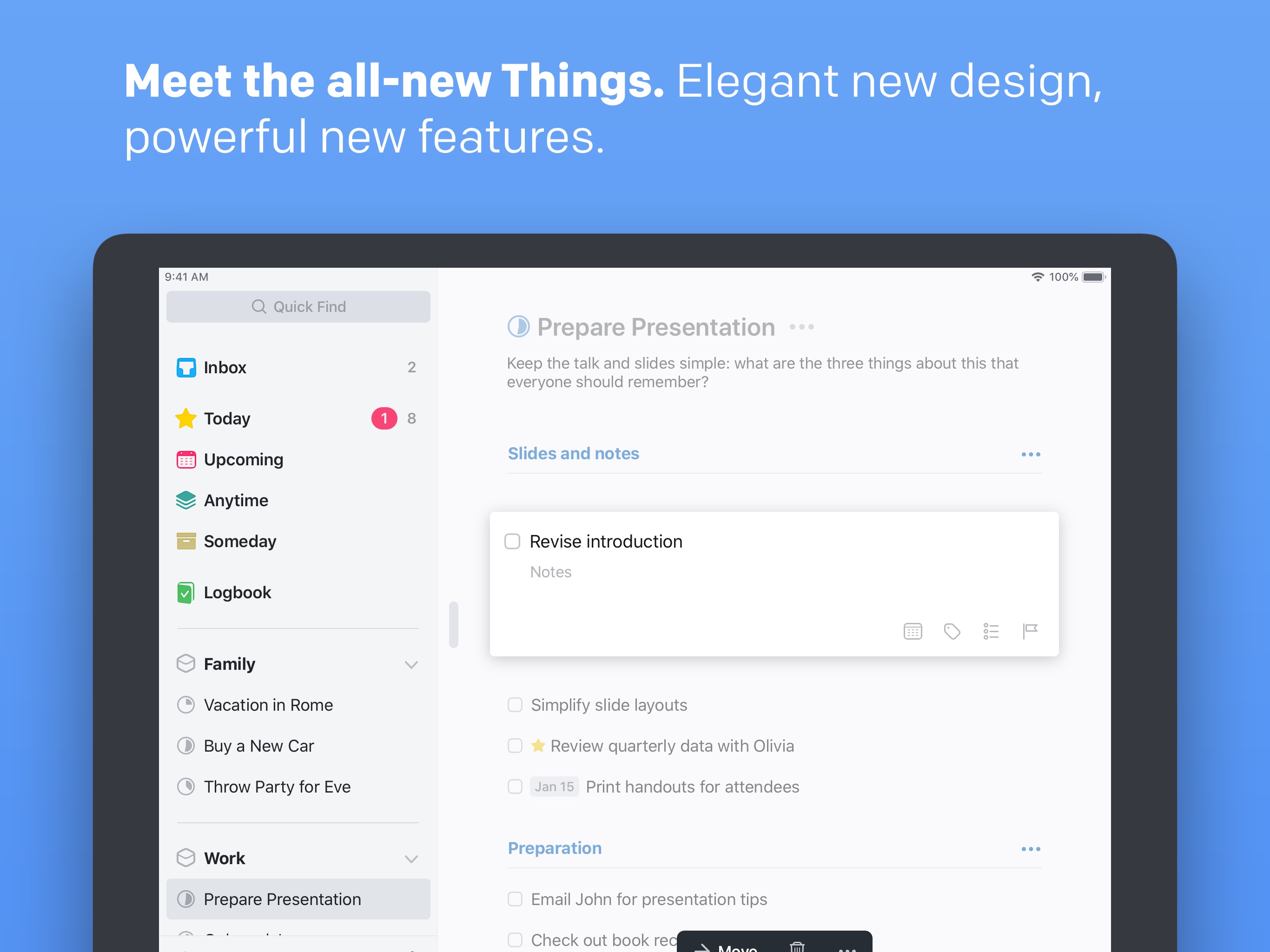 Screenshot do app Things 3 for iPad