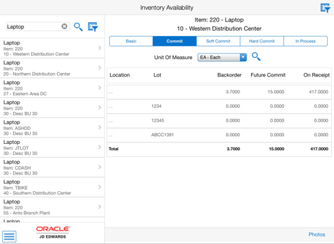 Inventory Availability JDE-E1 screenshot 2