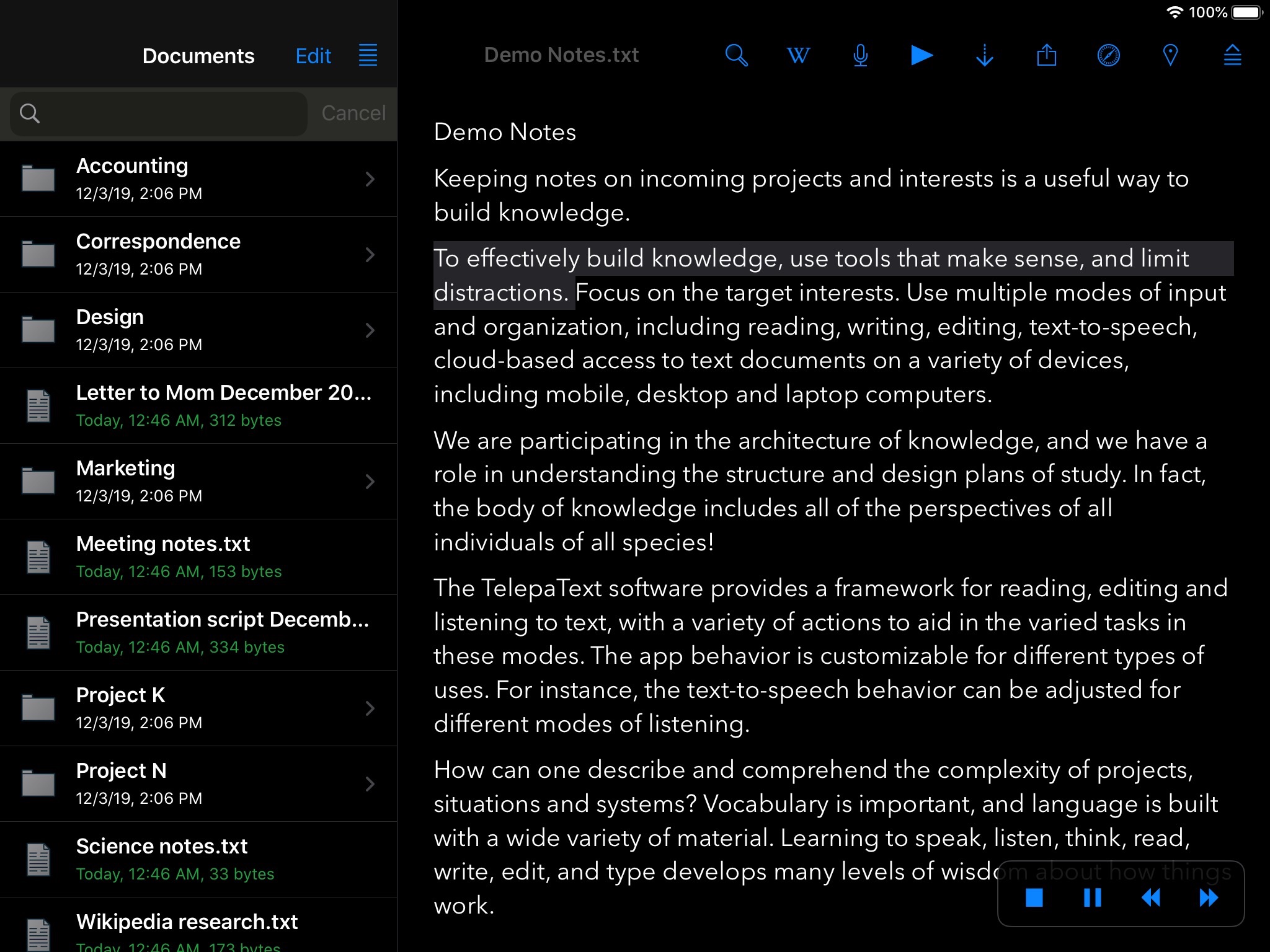 TelepaText - editor, speech screenshot 2