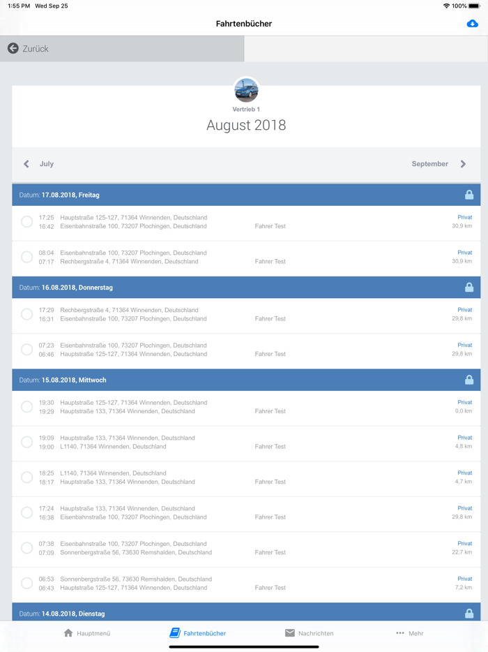 Fleetize ROUTES Fahrtenbuch