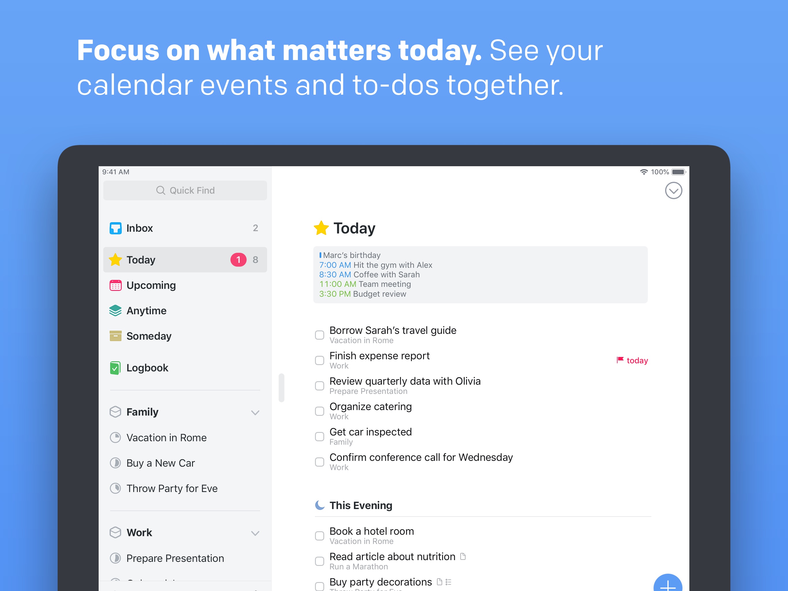 Screenshot do app Things 3 for iPad