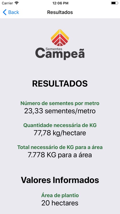 Calculadora de Sementes Campeã