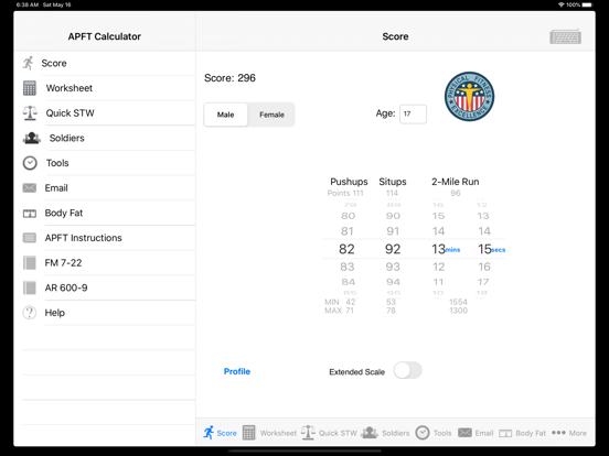 Army Fitness APFT Calculator screenshot