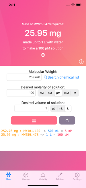 Lab Mate — Molarity & Dilution