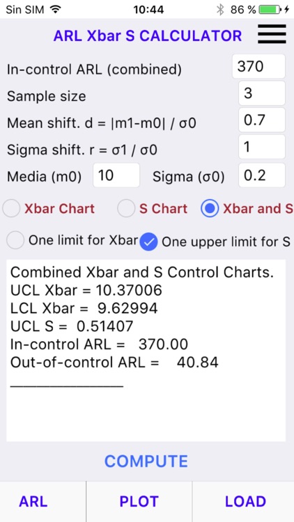 Calculator Xbar and S Charts