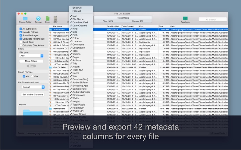 Screenshot File List Export