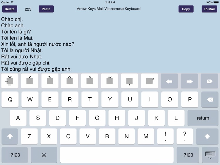 Arrow Keys Mail Vietnamese