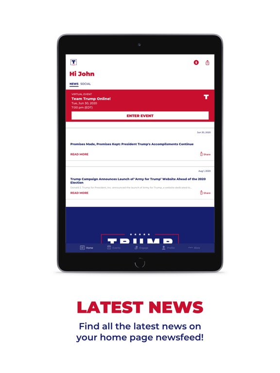 iPad Image of Official Trump 2020 App