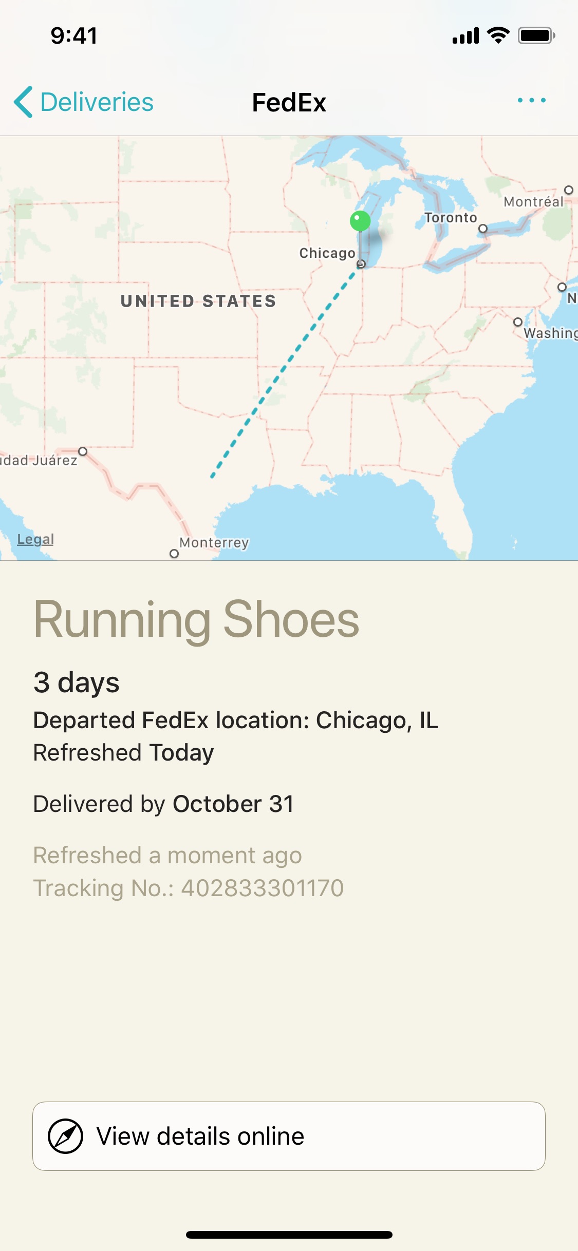 Screenshot do app Deliveries: a package tracker