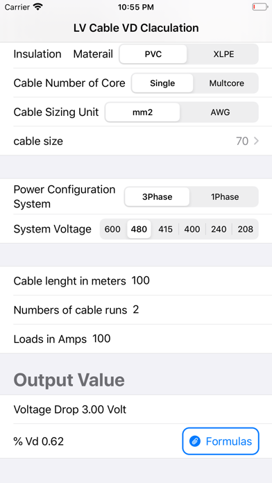 LV Cable Vd Calculation screenshot 4