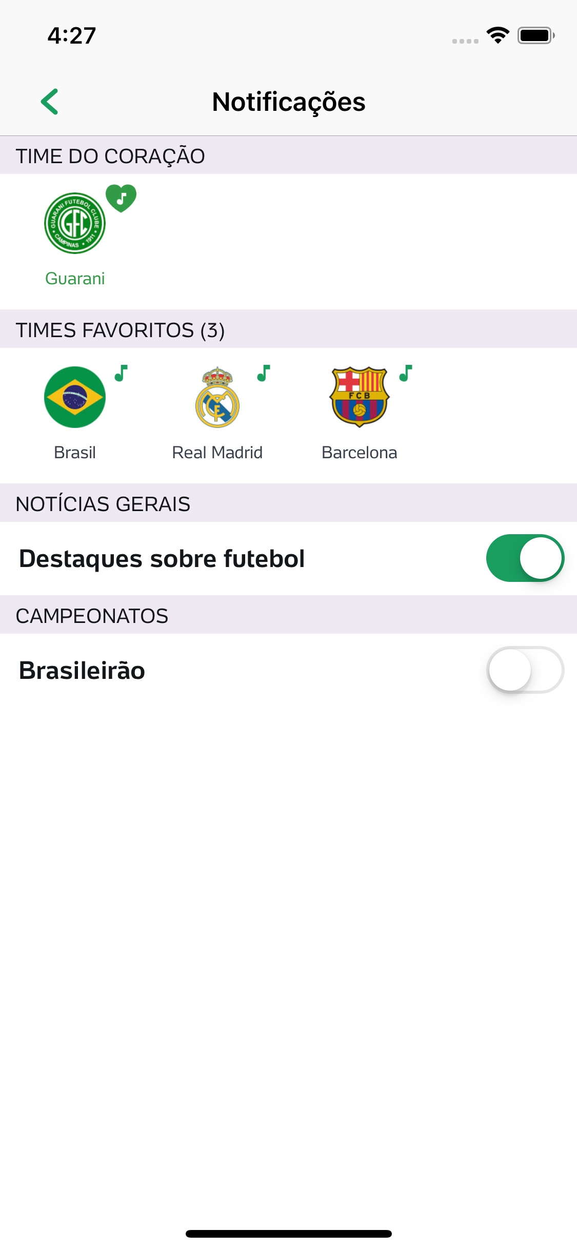Screenshot do app Placar UOL - Brasileirão 2019
