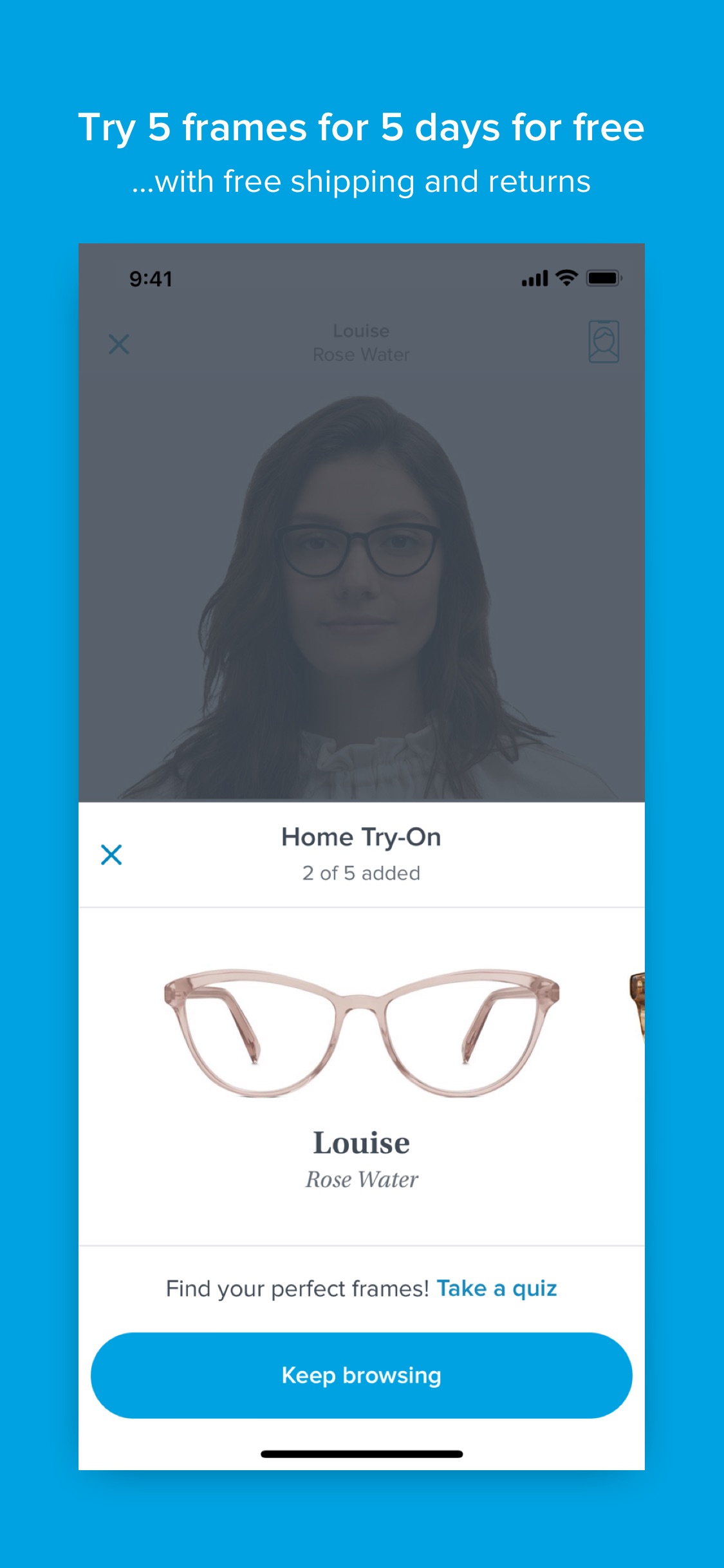 Screenshot do app Glasses by Warby Parker