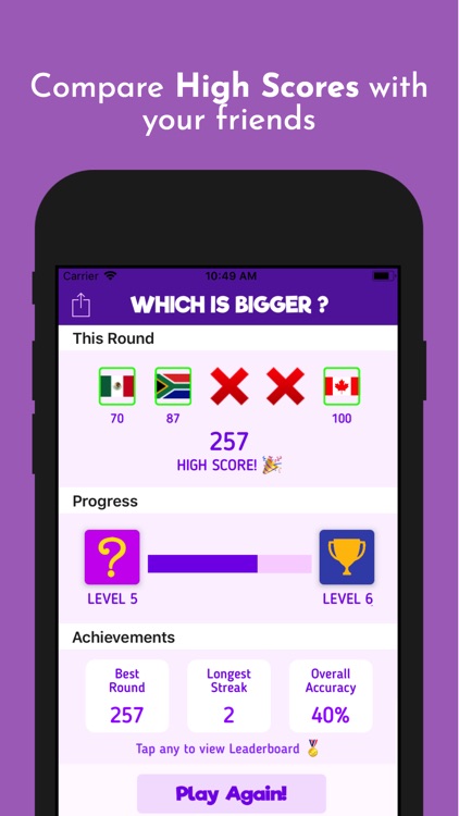 Which is Bigger? Trivia Game