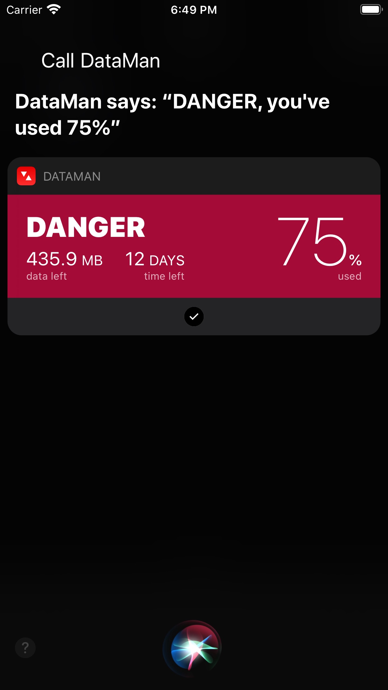 Screenshot do app DataMan - track data usage