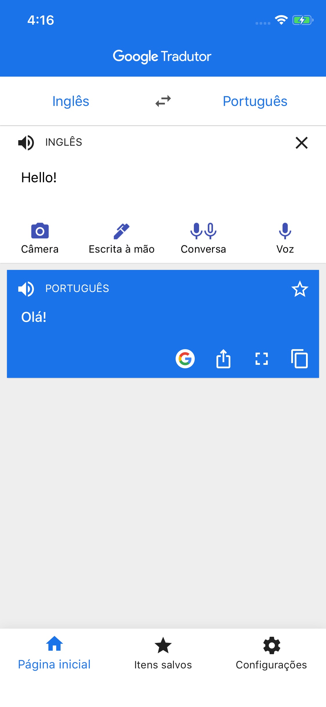 Screenshot do app Google Tradutor
