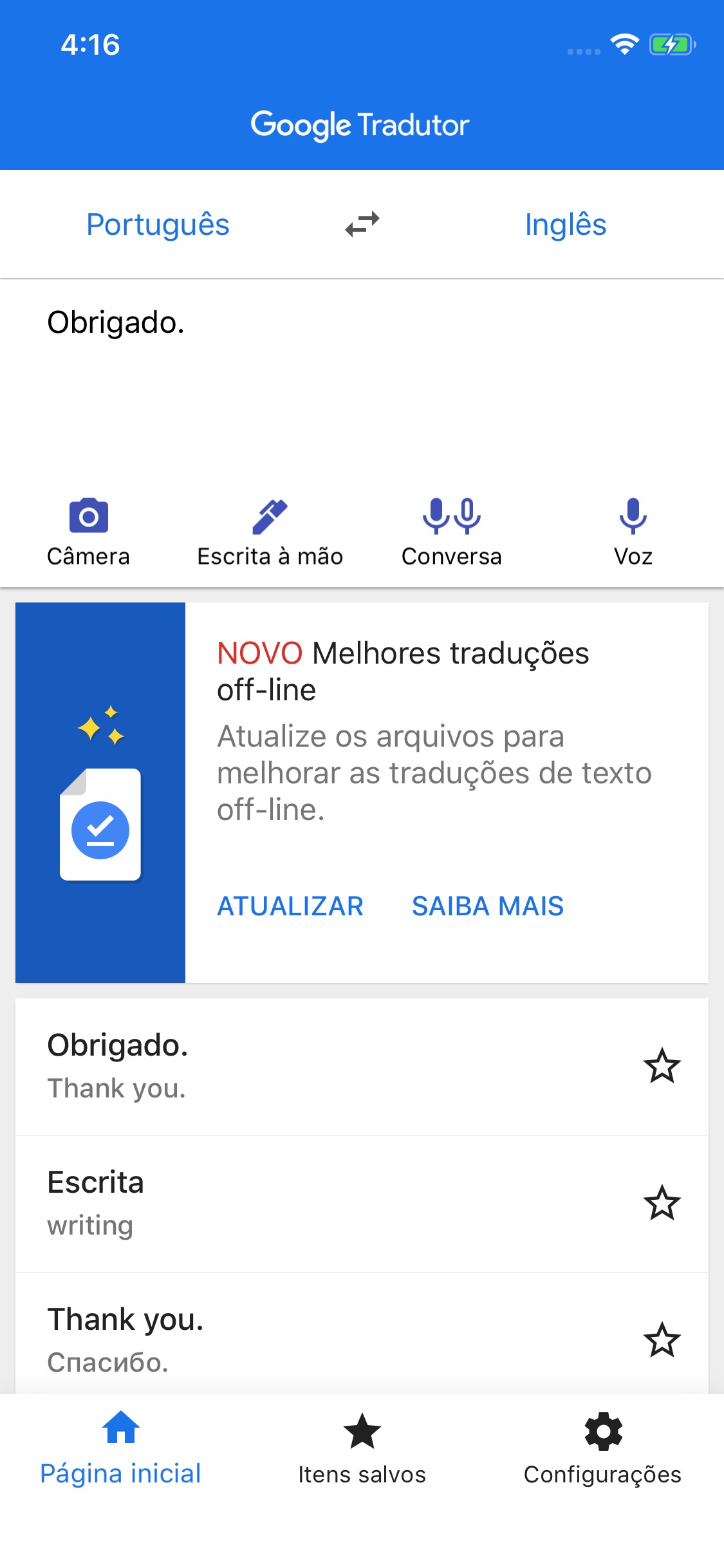 Screenshot do app Google Tradutor