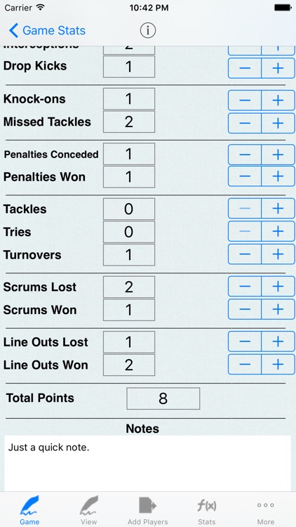 Rugby Player Stats Tracking
