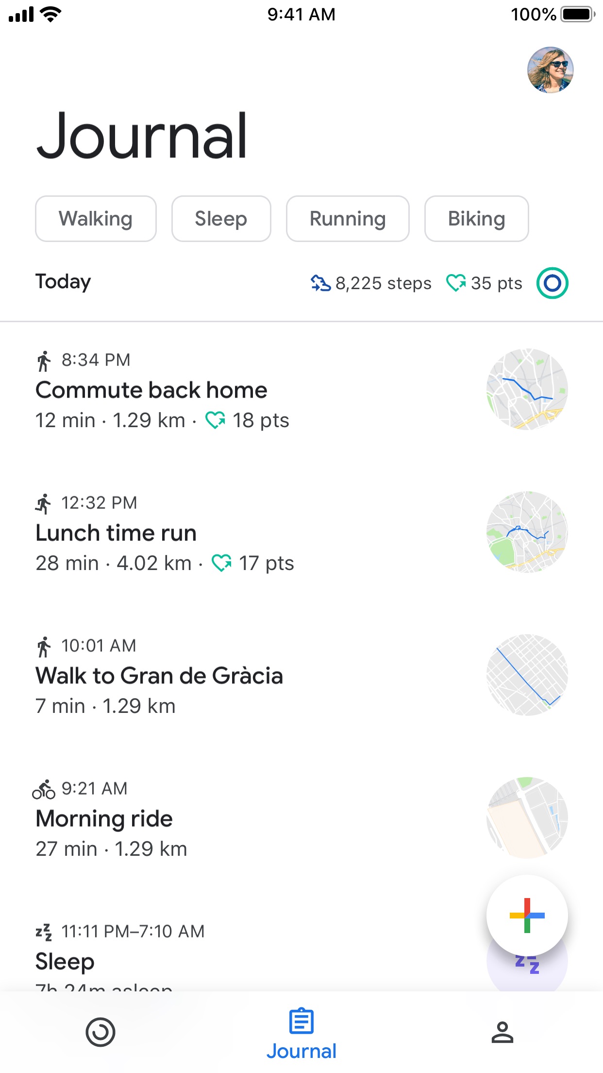 Screenshot do app Google Fit: monitor fitness