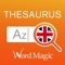English Thesaurus provides over a million synonyms and antonyms, a fuzzy search with suggestions, single word or phrase search options, offline access, regional flags, and a customizable appearance
