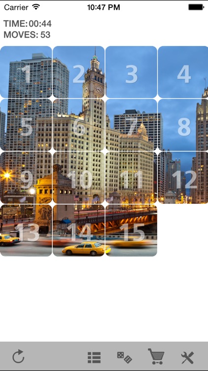 Fifteen sliding tiles puzzle