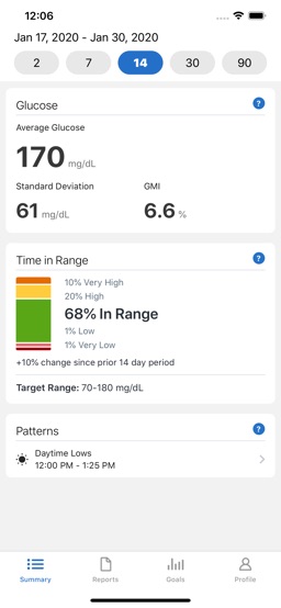 Dexcom Clarity app screenshot