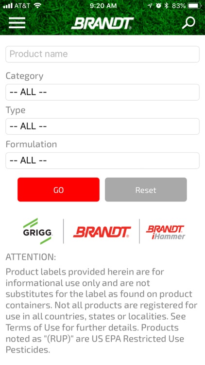 BRANDT Turf Product Finder