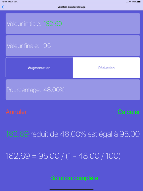 Pourcentages Solver % Pourcentages Solver %