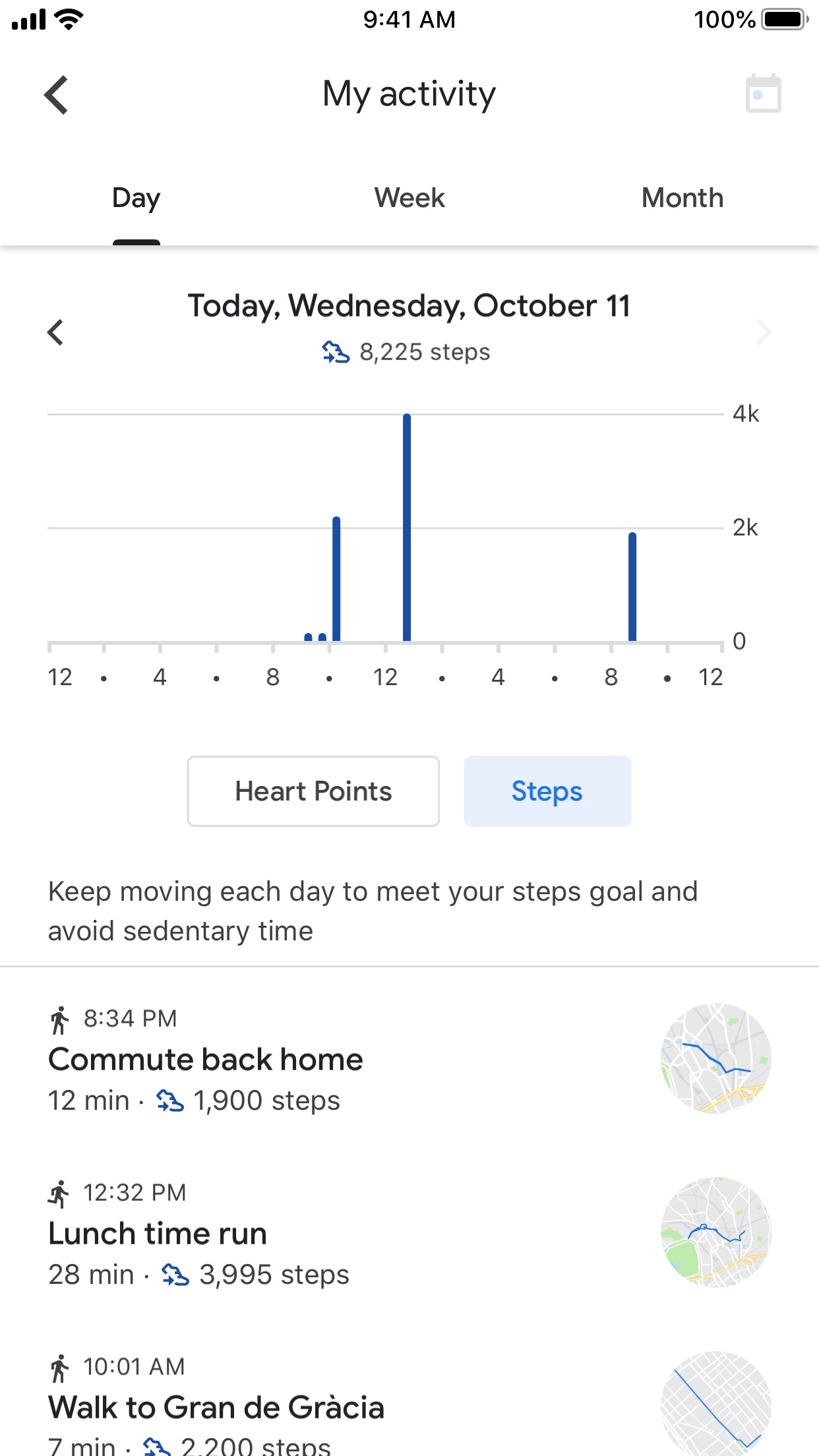 Screenshot do app Google Fit: monitor fitness