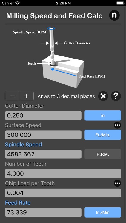 Milling Speed and Feed Calc screenshot-4