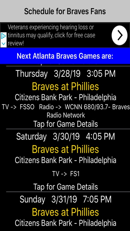 Schedule for Braves fans