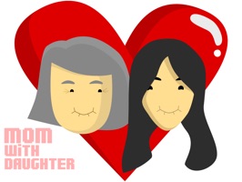 Stickers that expressing emotion and funny face of a mother with her daughter when they hanging arround together