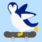 Control a penguin on a skateboard and travel through the continents