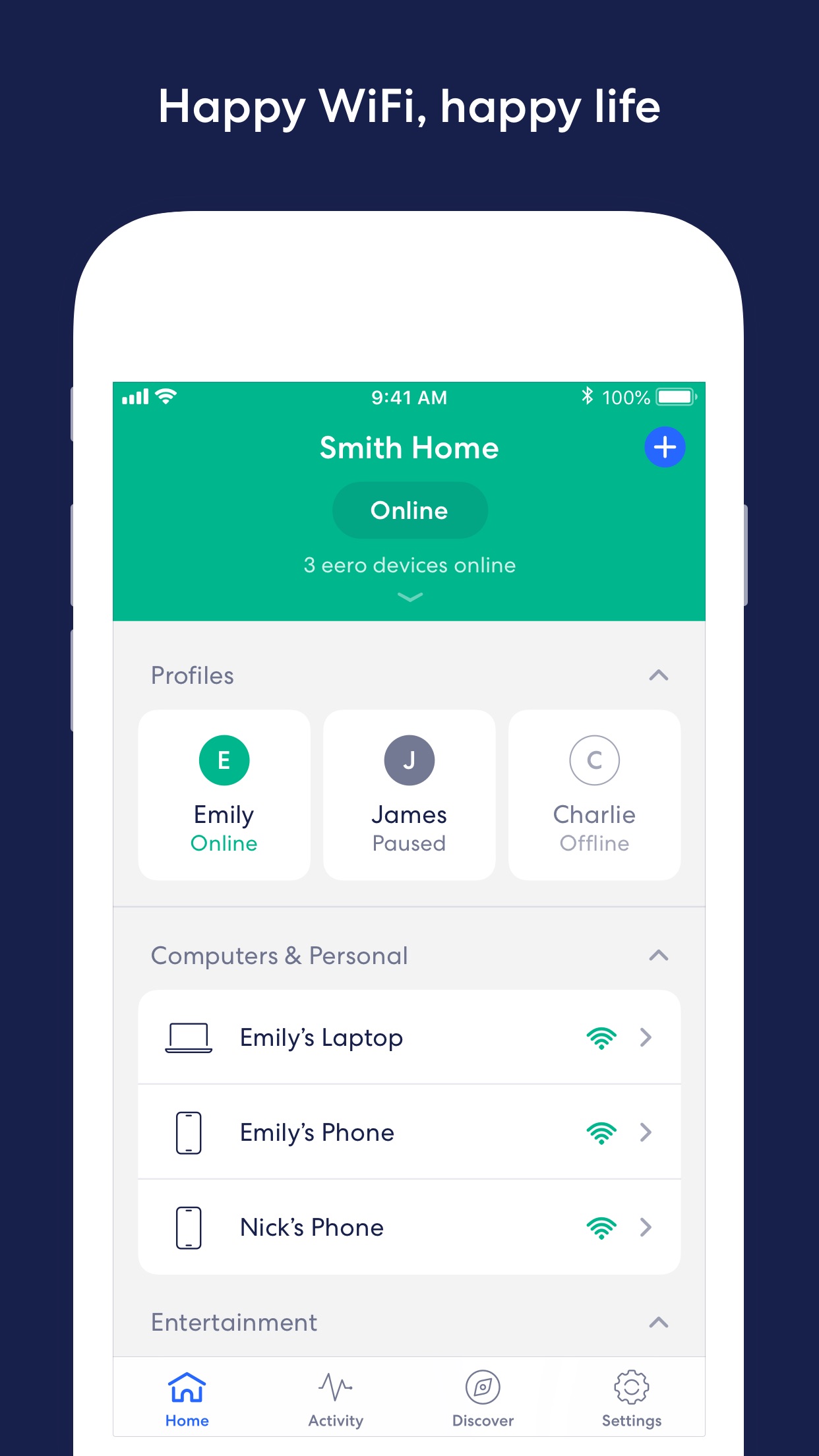 Screenshot do app eero home WiFi system