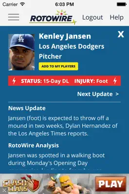 Game screenshot RotoWire Fantasy News Center apk