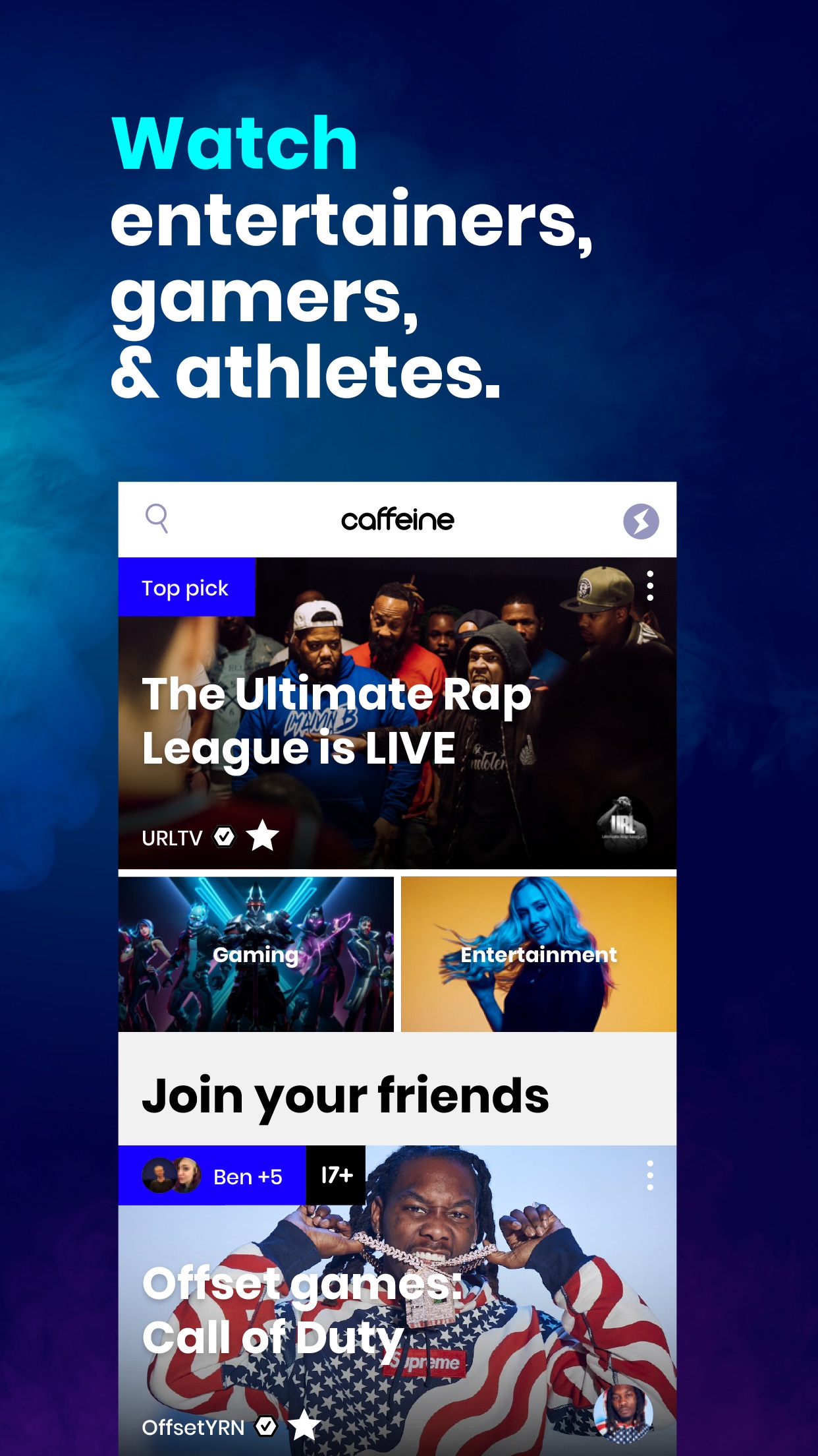 Screenshot do app Caffeine: Live Streaming