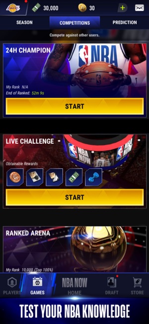 Screenshot del gioco di basket mobile NBA NOW