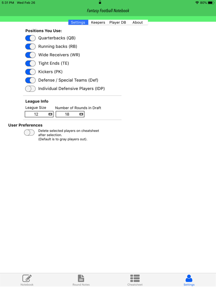 Fantasy Football Notebook 2020