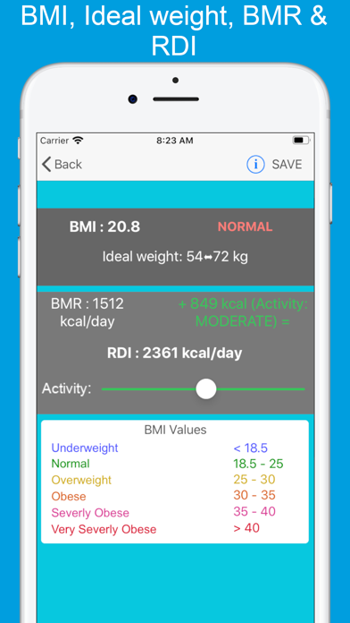 Weight Calculator BMI BMR RDI screenshot 2