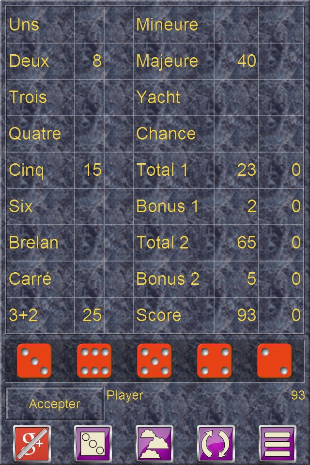 FiveOAK, yatzy dice game screenshot 2